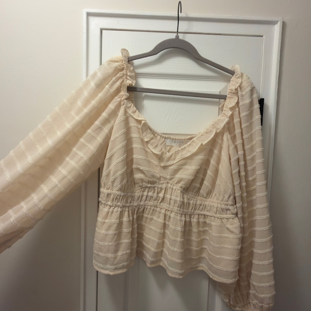 Astr Cream Striped Ruffle Blouse - Picture 3 of 7